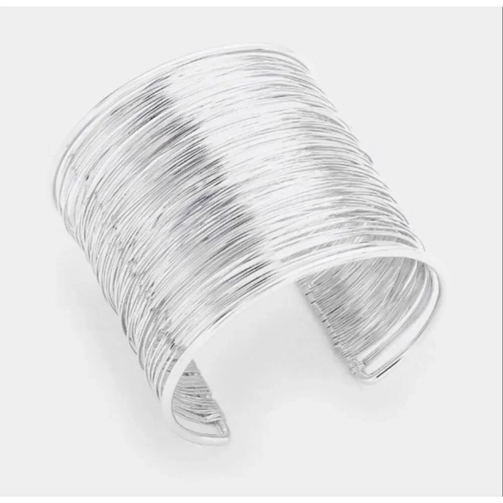 Brand New Boutique Womens Silver Multi Layered Metal Cuff Bracelet